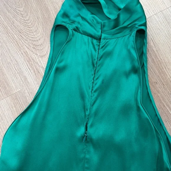 Amanda Uprichard Sandrine Mini Dress in Dark Emerald Green 100% Silk Tie Waist - Picture 7 of 15